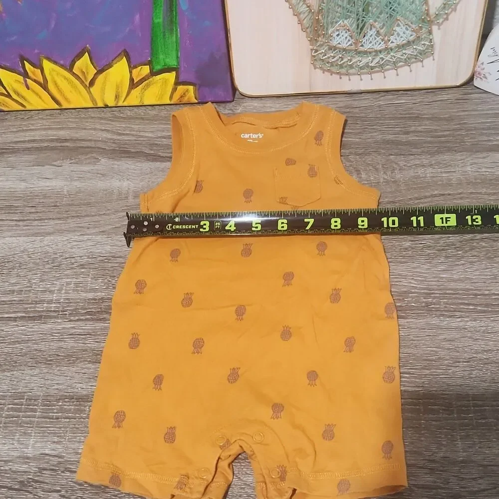 Carter's Baby Romper 12M 2PC Orange Brown Pineapple Button Outfit Set - Picture 7 of 14